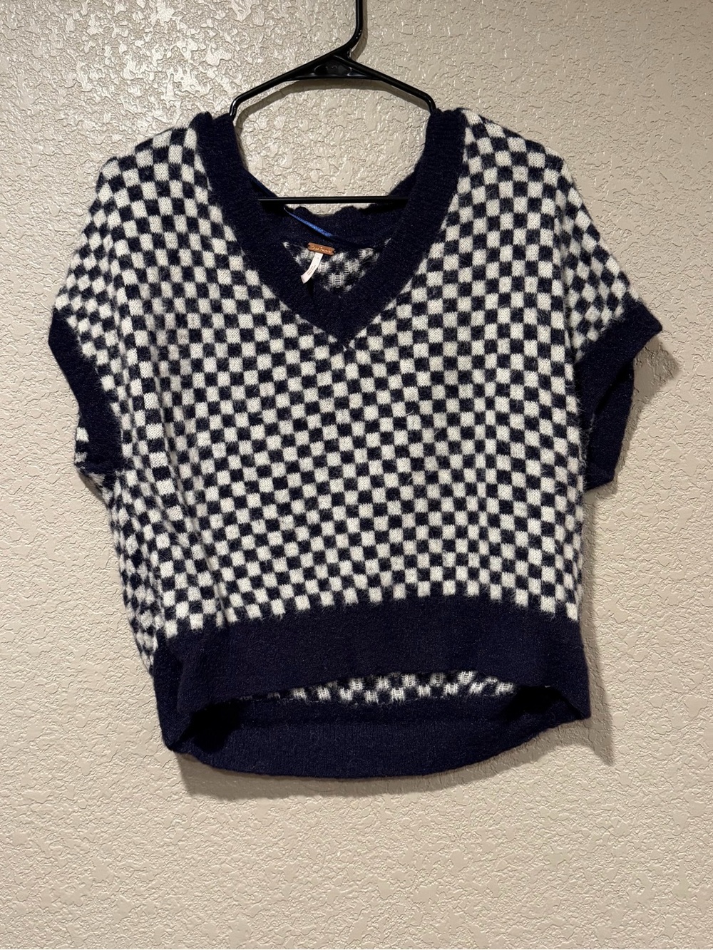Free people Checkerboard Knit V-Neck Sweater Vest - Navy & White - Picture 1 of 5